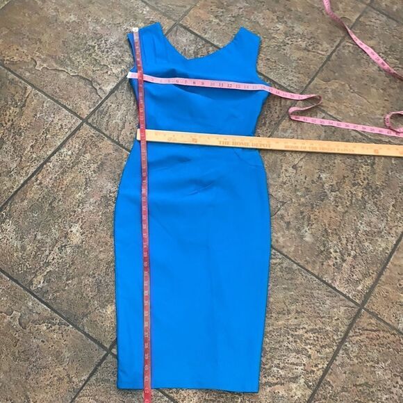 MUXXN Large Turquoise Blue  Asymmetrical Short Sleeve Midi Dress NEW SLIMMING - Picture 12 of 14